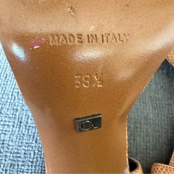 GIORGIO ARMANI Womens Croc Embossed Leather Heels Brown Tan Slingback Sz 38 1/2 - Picture 9 of 13